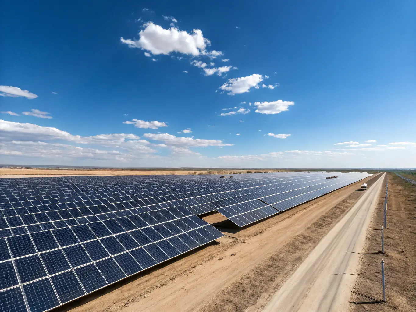 A solar panel farm powering a manufacturing facility, symbolizing Hadigra's commitment to renewable energy and sustainable production.