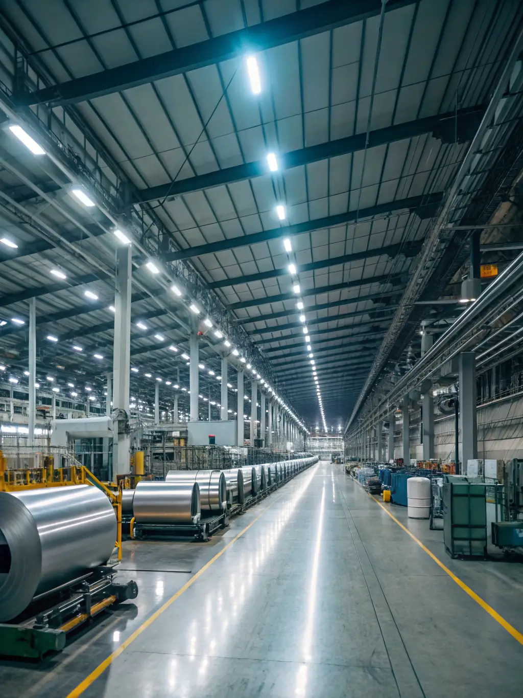 A brightly lit factory operating at night, showcasing 24/7 production of hygiene products.